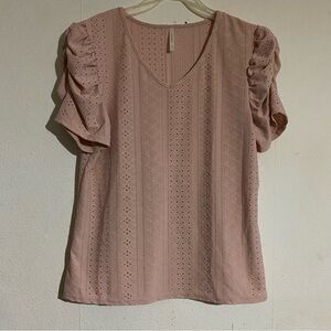 Rene Ricci Ruffled Sleeve Blouse in Soft Pink: Size L